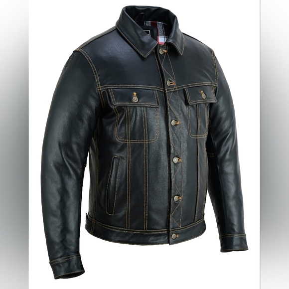 Men Brown Leather Motorcycle Jacket - Picture 2 of 7